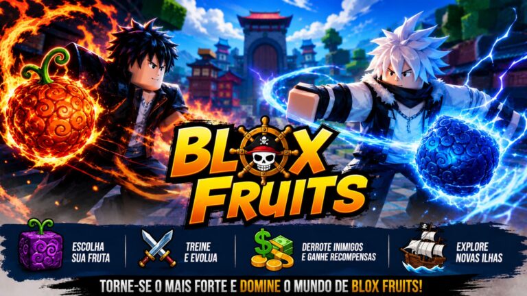 Personagem de Blox Fruits usando uma fruta especial durante uma batalha no Roblox.