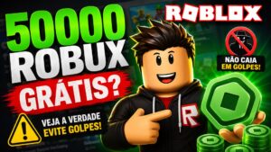 50000 Robux grátis no Roblox e alerta contra golpes.