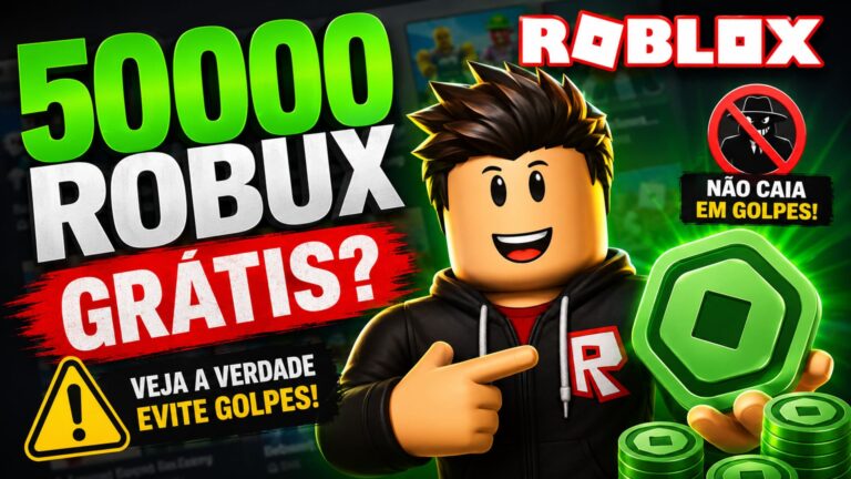 50000 Robux grátis no Roblox e alerta contra golpes.