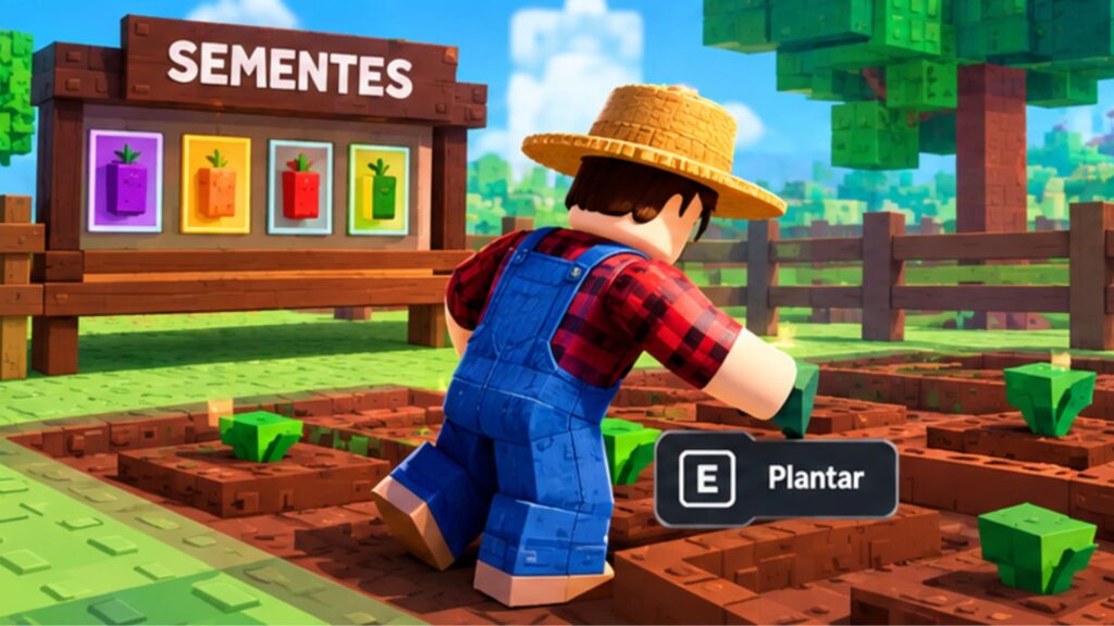 Jogador plantando sementes em Grow a Garden.
