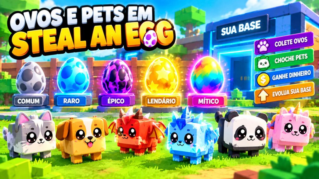 Pets e ovos raros em Roube um ovo no Roblox.